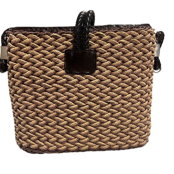 Vintage Brighton Crossbody Tan Cream Jute Brown Woven Leather Crossbody Strap - Picture 4 of 8